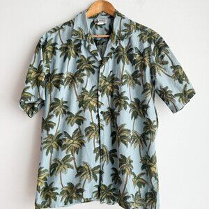 Aloha Republic Palm Tree print Button Down Cotton Short Sleeve Shirt L